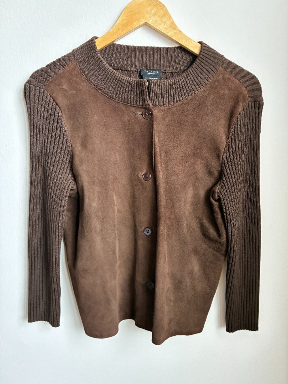 Talbots suede and merino wool cardigan